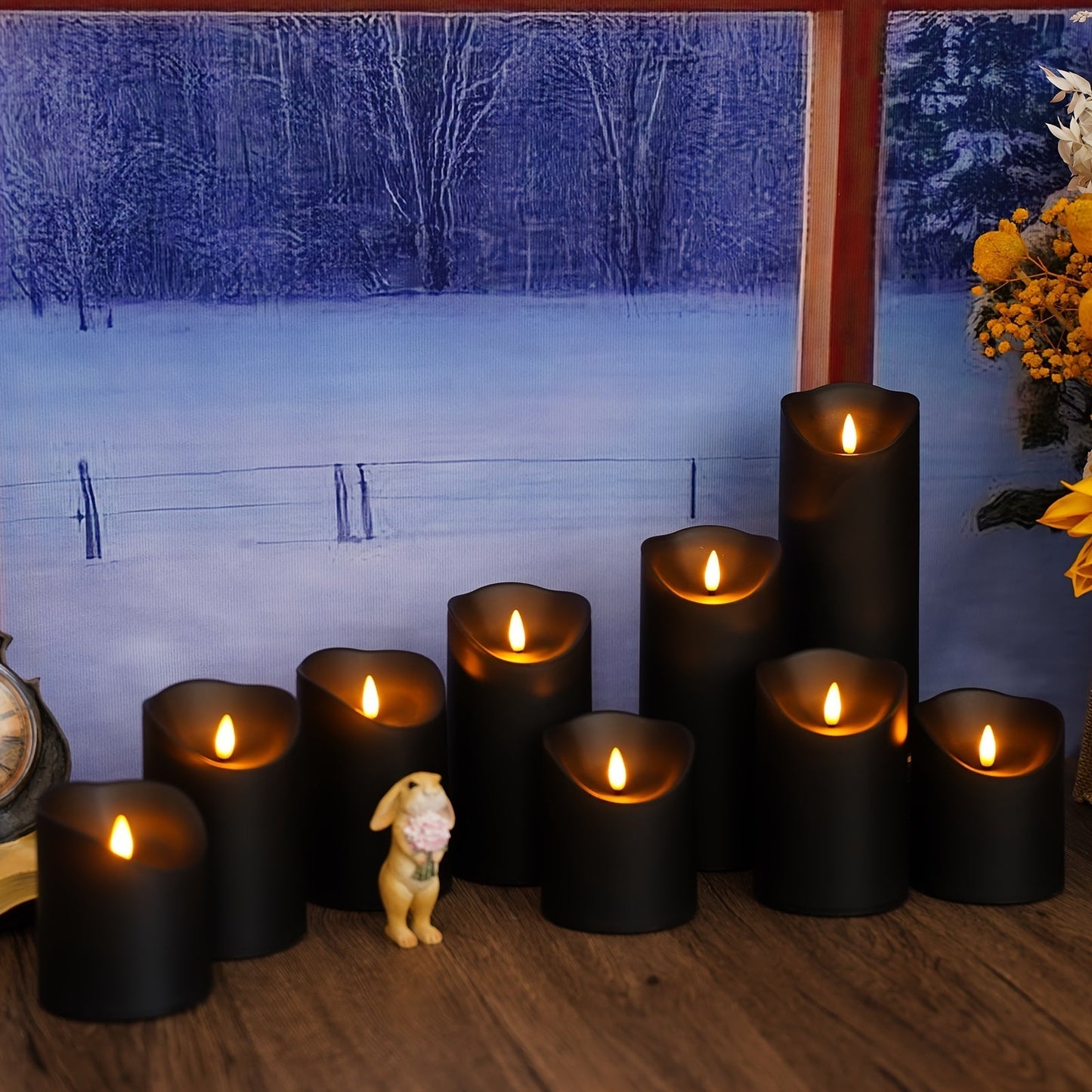 Skorter | GlowLuxe Flameless LED Candles Set (9-piece) – With Remote Control and Glitter Finish