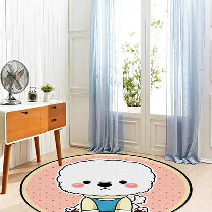 Skorter | Children's Room Rug in Purple and Red Animal Dog Star Strawberry Print Rug Polyester Non-Slip Area Rug