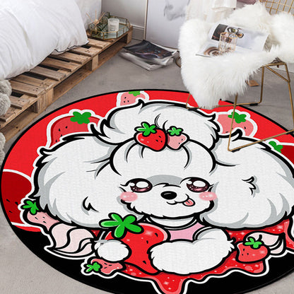 Skorter | Children's Room Rug in Purple and Red Animal Dog Star Strawberry Print Rug Polyester Non-Slip Area Rug