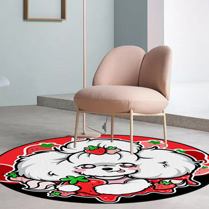 Skorter | Children's Room Rug in Purple and Red Animal Dog Star Strawberry Print Rug Polyester Non-Slip Area Rug