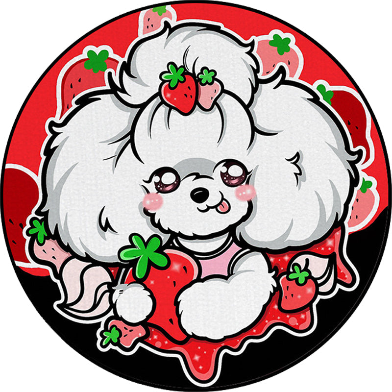 Skorter | Children's Room Rug in Purple and Red Animal Dog Star Strawberry Print Rug Polyester Non-Slip Area Rug