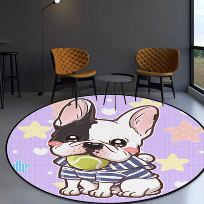 Skorter | Children's Room Rug in Purple and Red Animal Dog Star Strawberry Print Rug Polyester Non-Slip Area Rug