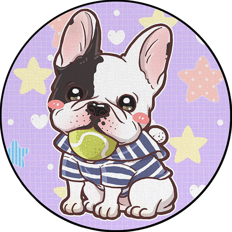 Skorter | Children's Room Rug in Purple and Red Animal Dog Star Strawberry Print Rug Polyester Non-Slip Area Rug