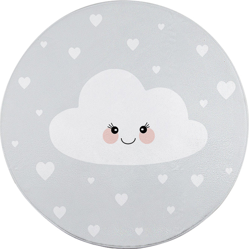 Skorter | Children's Room Rug in Gray Fairy Tale Clouds Heart Print Rug Polyester Stain Resistant Non-Slip Area Rug