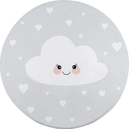 Skorter | Children's Room Rug in Gray Fairy Tale Clouds Heart Print Rug Polyester Stain Resistant Non-Slip Area Rug