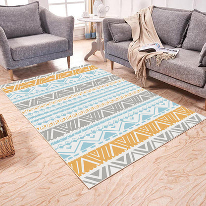 Skorter | Brown and White Bedroom Rug Southwest Geometric Diamond Stripe Pattern Rug Polyester Pet-Friendly Rug