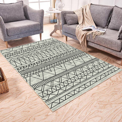 Skorter | Brown and White Bedroom Rug Southwest Geometric Diamond Stripe Pattern Rug Polyester Pet-Friendly Rug