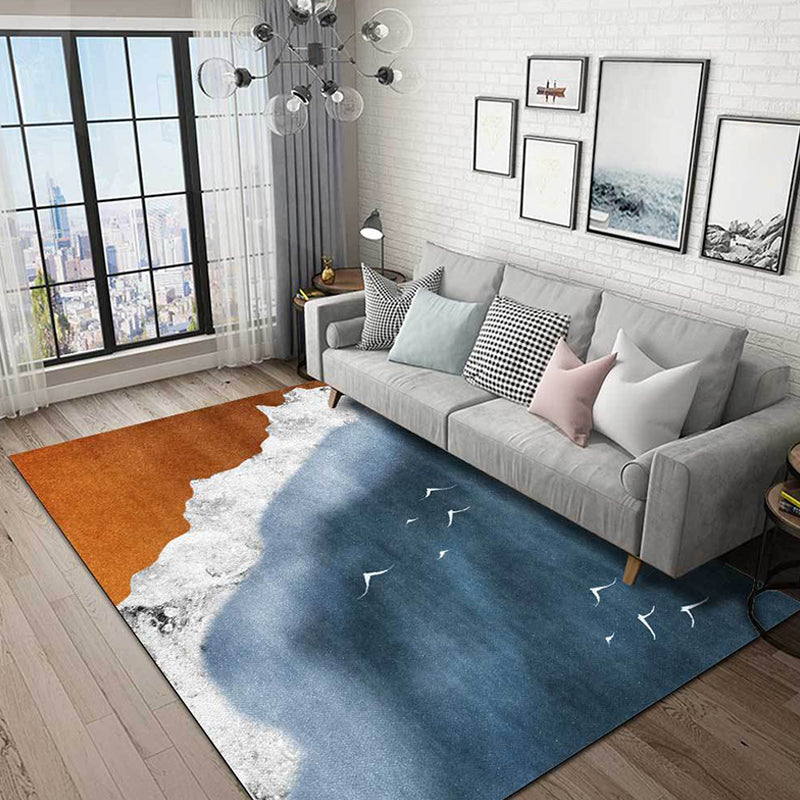 Skorter | Brown and blue contemporary carpet polyester geography pattern carpet washable non-slip backing carpet for living room