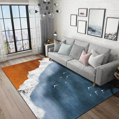 Skorter | Brown and blue contemporary carpet polyester geography pattern carpet washable non-slip backing carpet for living room