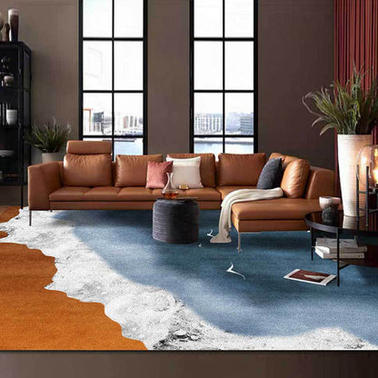 Skorter | Brown and blue contemporary carpet polyester geography pattern carpet washable non-slip backing carpet for living room