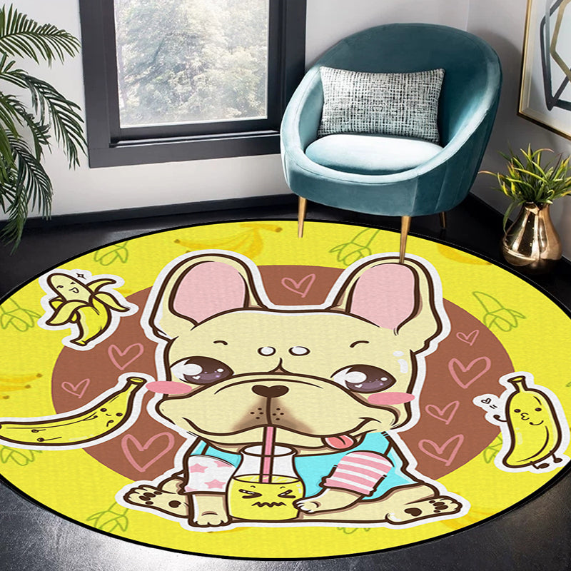 Skorter | Beautiful children's carpet in pink and yellow animal dog banana balloon pattern carpet polyester washable carpet for the children's room