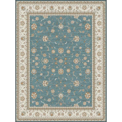 Skorter | Blue and Khaki Classic Rug Polyester Floral Pattern Rug Washable Non-Slip Back Rug for Living Room