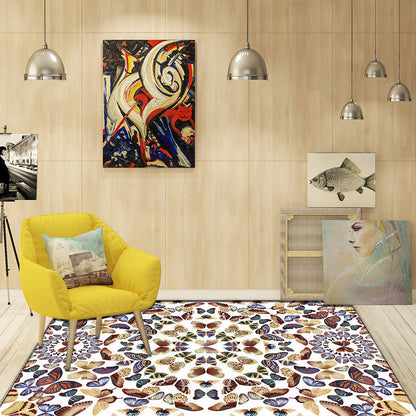 Skorter | Black and White Vintage Carpet Polyester Butterfly Pattern Carpet Washable Non-Slip Back Carpet for Living Room