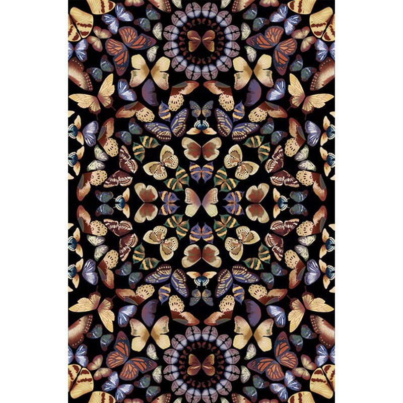 Skorter | Black and White Vintage Carpet Polyester Butterfly Pattern Carpet Washable Non-Slip Back Carpet for Living Room