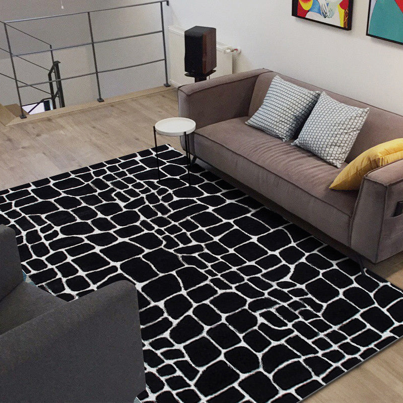 Skorter | Black and White Contemporary Rug Polyester Crocodile Pattern Rug Washable Non-Slip Backing Carpet for Living Room