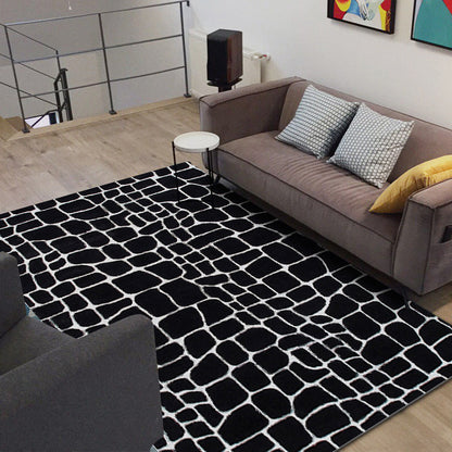 Skorter | Black and White Contemporary Rug Polyester Crocodile Pattern Rug Washable Non-Slip Backing Carpet for Living Room