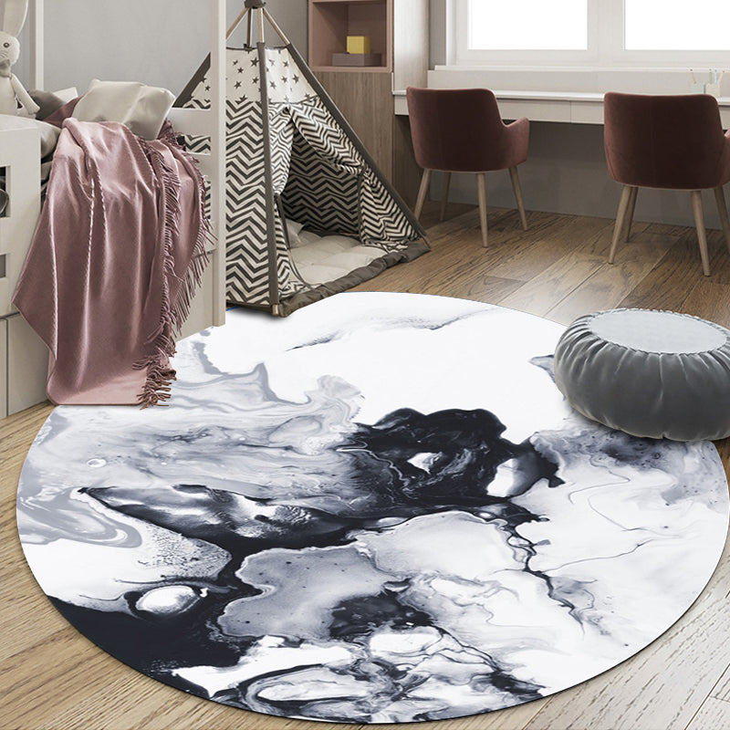 Skorter | Black and White Bedroom Carpet Modern Abstract Oil Painting Pattern Area Rug Polyester Non-Slip Washable Rug