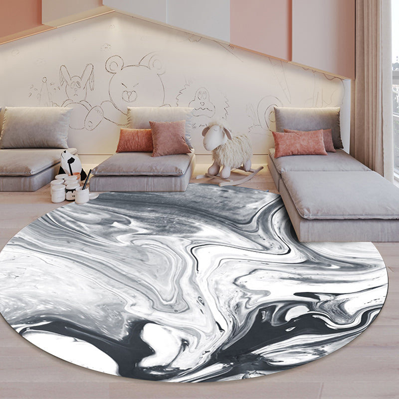 Skorter | Black and White Bedroom Carpet Modern Abstract Oil Painting Pattern Area Rug Polyester Non-Slip Washable Rug