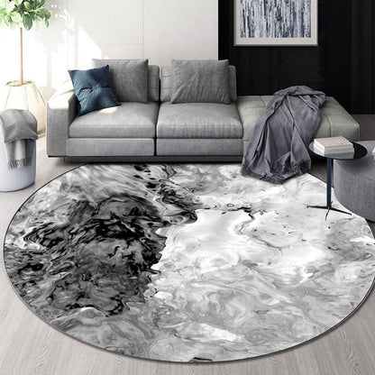Skorter | Black and White Bedroom Carpet Modern Abstract Oil Painting Pattern Area Rug Polyester Non-Slip Washable Rug