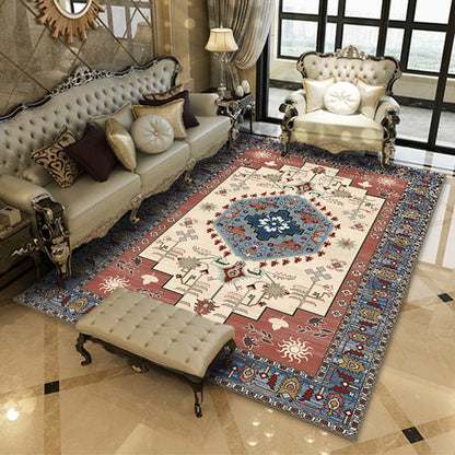 Skorter | American Southwestern rug in gray and white geometric floral pattern rug polyester non-slip rug for home decor