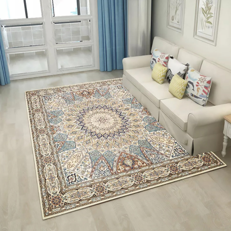 Skorter | Brown Bedroom Rug Moroccan Medallion Pattern Area Rug Polyester Non-Slip Machine Washable Rug