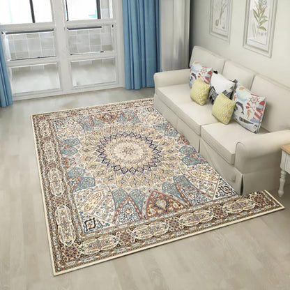 Skorter | Brown Bedroom Rug Moroccan Medallion Pattern Area Rug Polyester Non-Slip Machine Washable Rug