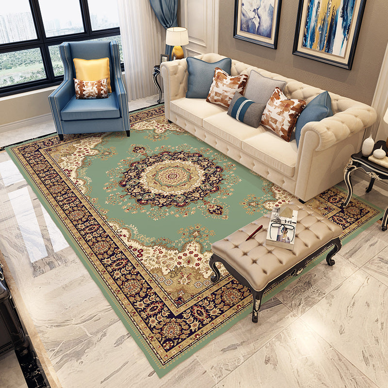 Skorter | Blue and gray bedroom rug Moroccan medallion floral pattern area rug polyester non-slip washable rug