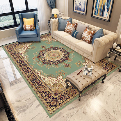 Skorter | Blue and gray bedroom rug Moroccan medallion floral pattern area rug polyester non-slip washable rug