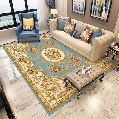 Skorter | Blue and gray bedroom rug Moroccan medallion floral pattern area rug polyester non-slip washable rug