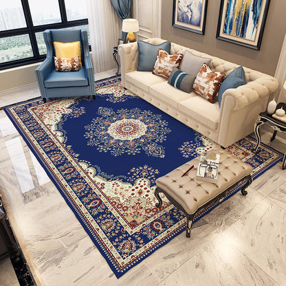 Skorter | Blue and gray bedroom rug Moroccan medallion floral pattern area rug polyester non-slip washable rug
