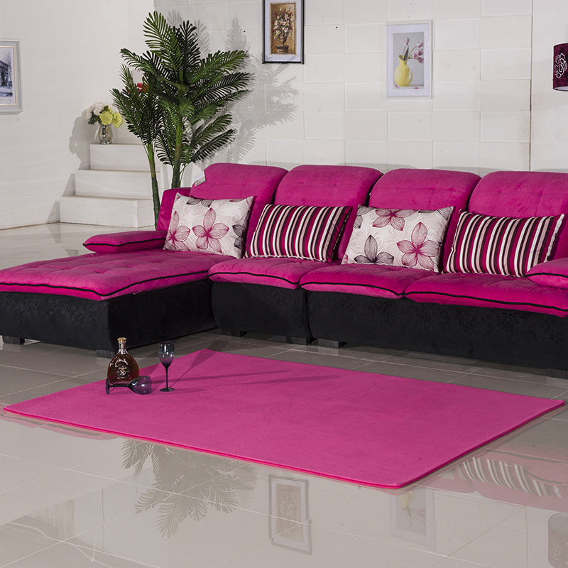 Skorter | Casual Living Room Rug in Green and Pink Solid Color Rug Polyester Pet-Friendly Area Rug