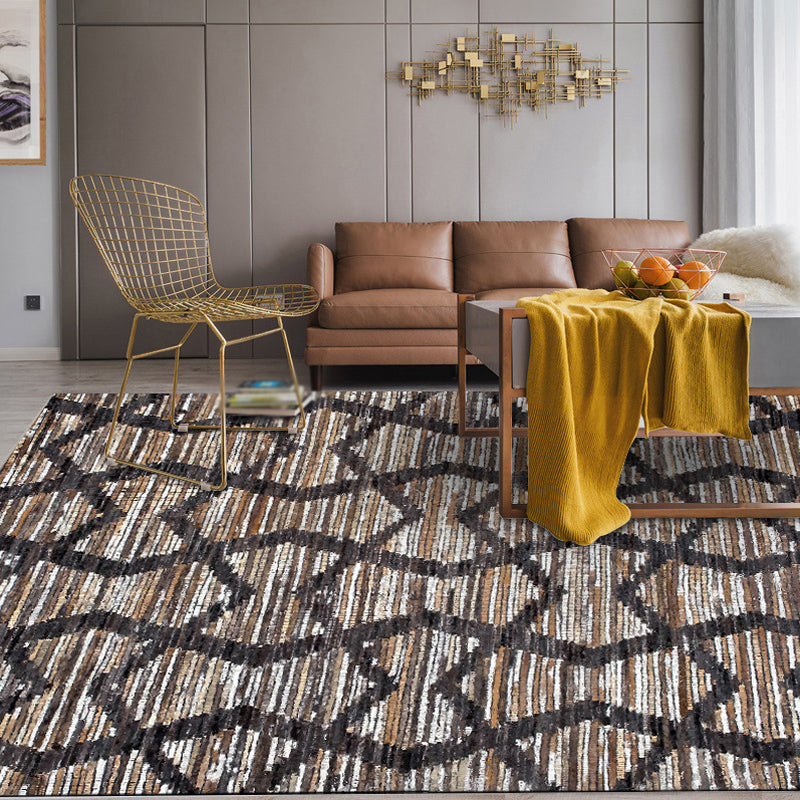 Skorter | Brown Bedroom Carpet Novelty Geometry Stripes Wave Pattern Carpet Polyester Non-Slip Back Carpet