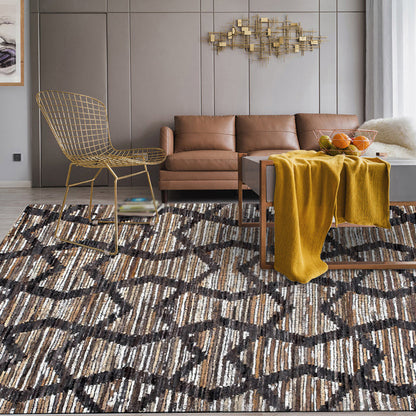 Skorter | Brown Bedroom Carpet Novelty Geometry Stripes Wave Pattern Carpet Polyester Non-Slip Back Carpet