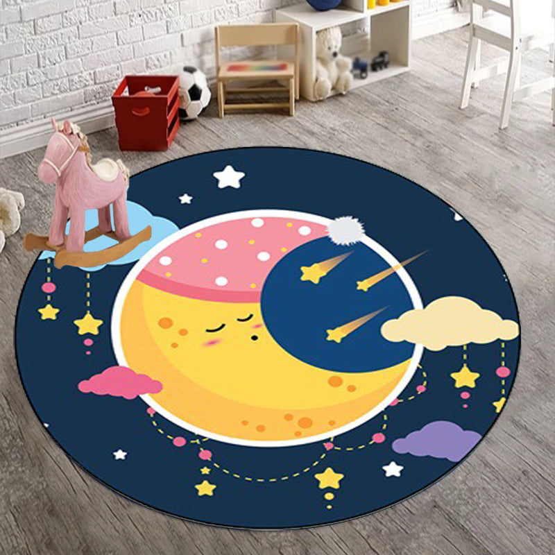 Skorter | Blue Children's Room Carpet Children's Fairy Tale Moon Stars Pattern Carpet Polyester  
Non-Slip Back Carpet