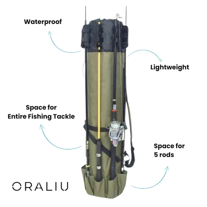 Skorter | Fishing Rod Carry Bag – Foldable, Lightweight & Durable Storage with 5-Rod Capacity (Army Green)