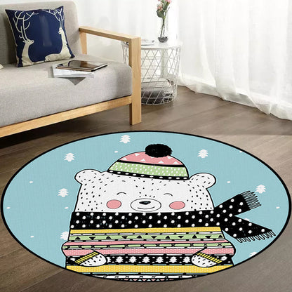 Skorter | Casual Kids Rug in Blue Animals Bear Trees Pattern Rug Polyester Washable Pet Friendly Carpet for Nursery