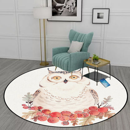 Skorter | Cute Kids Rug in White Animal Owl Rabbit Sloth Pattern Rug Polyester Non-Slip Washable Rug for the Children's Room