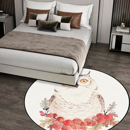 Skorter | Cute Kids Rug in White Animal Owl Rabbit Sloth Pattern Rug Polyester Non-Slip Washable Rug for the Children's Room