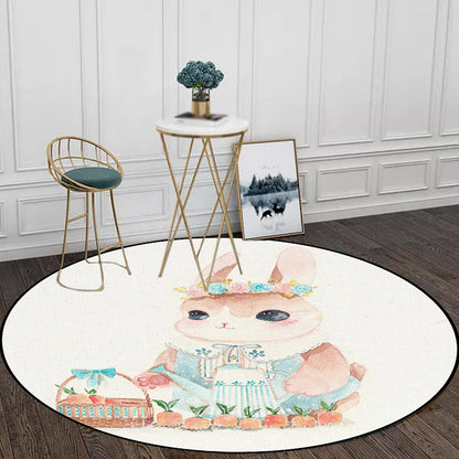 Skorter | Cute Kids Rug in White Animal Owl Rabbit Sloth Pattern Rug Polyester Non-Slip Washable Rug for the Children's Room