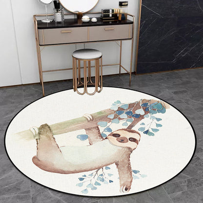 Skorter | Cute Kids Rug in White Animal Owl Rabbit Sloth Pattern Rug Polyester Non-Slip Washable Rug for the Children's Room