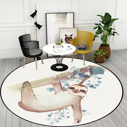 Skorter | Cute Kids Rug in White Animal Owl Rabbit Sloth Pattern Rug Polyester Non-Slip Washable Rug for the Children's Room