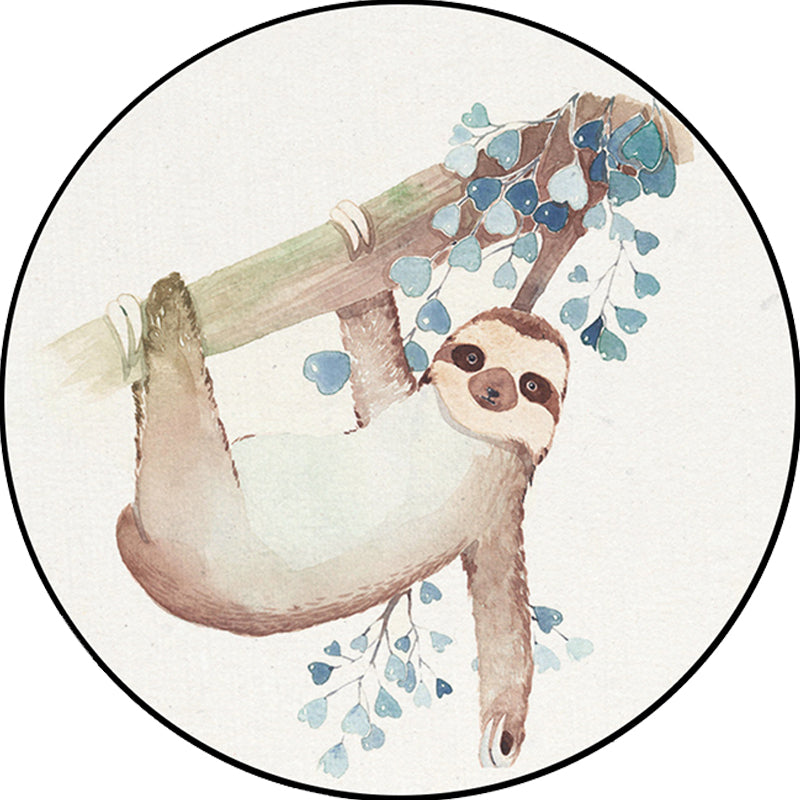 Skorter | Cute Kids Rug in White Animal Owl Rabbit Sloth Pattern Rug Polyester Non-Slip Washable Rug for the Children's Room