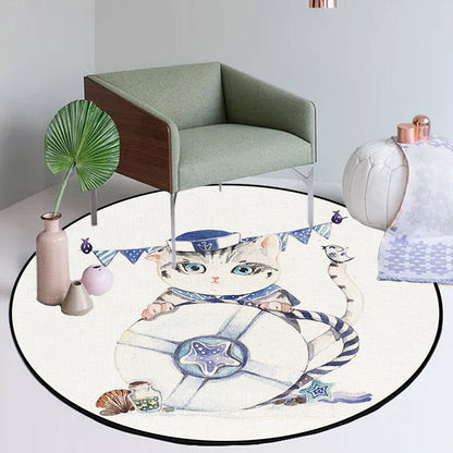 Skorter | Cute Kids Rug in White Animal Owl Rabbit Sloth Pattern Rug Polyester Non-Slip Washable Rug for the Children's Room