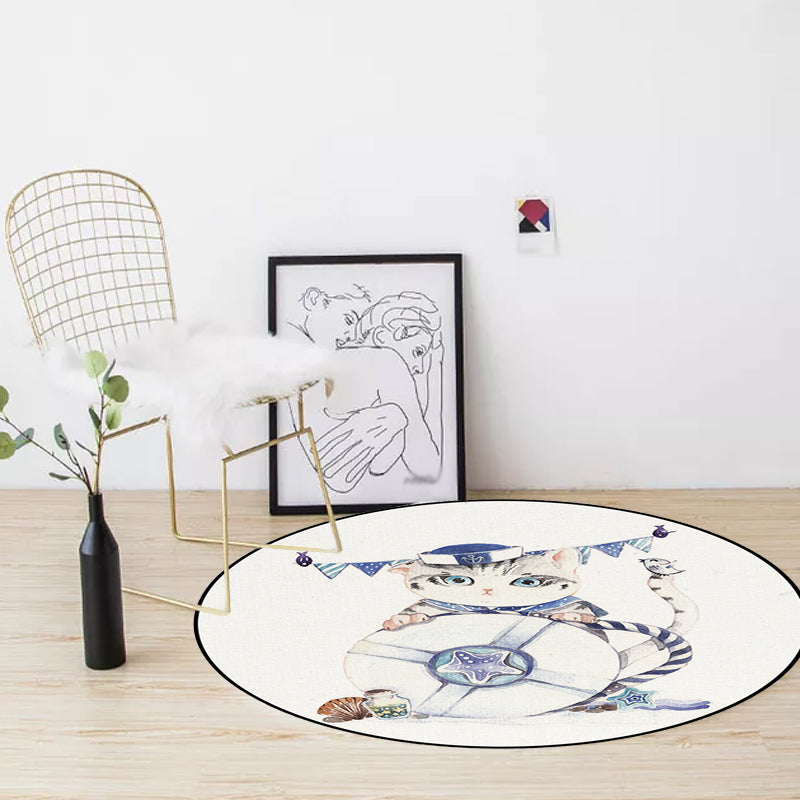 Skorter | Cute Kids Rug in White Animal Owl Rabbit Sloth Pattern Rug Polyester Non-Slip Washable Rug for the Children's Room