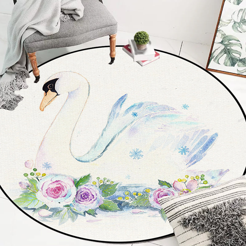 Skorter | Cute Kids Rug in White Animal Owl Rabbit Sloth Pattern Rug Polyester Non-Slip Washable Rug for the Children's Room