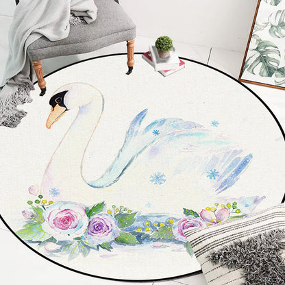 Skorter | Cute Kids Rug in White Animal Owl Rabbit Sloth Pattern Rug Polyester Non-Slip Washable Rug for the Children's Room