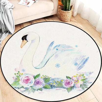 Skorter | Cute Kids Rug in White Animal Owl Rabbit Sloth Pattern Rug Polyester Non-Slip Washable Rug for the Children's Room