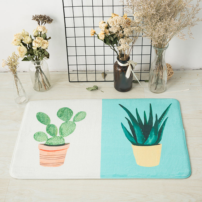 Skorter | Casual Kids Rug in Pink and Yellow Botanical Cactus Aloe Pattern Rug Polyester Non-Slip Rug for the Children's Room