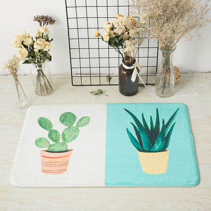 Skorter | Casual Kids Rug in Pink and Yellow Botanical Cactus Aloe Pattern Rug Polyester Non-Slip Rug for the Children's Room