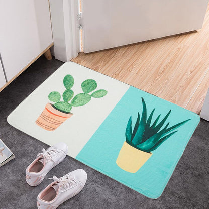 Skorter | Casual Kids Rug in Pink and Yellow Botanical Cactus Aloe Pattern Rug Polyester Non-Slip Rug for the Children's Room